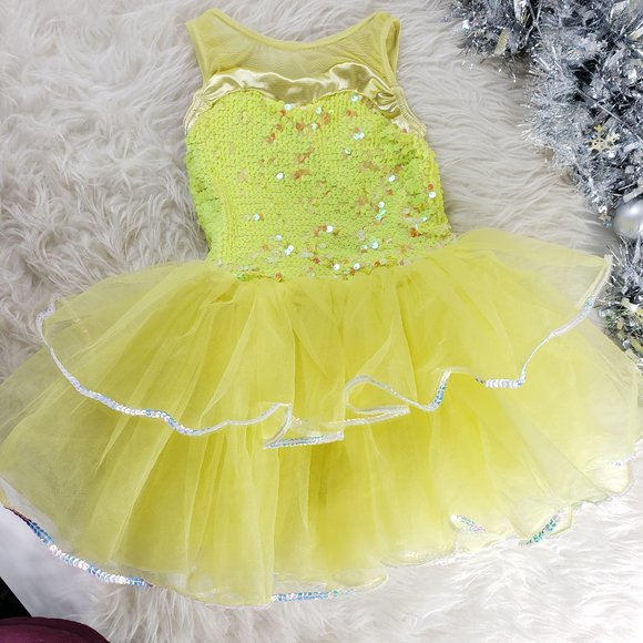 Dance Tutu Sequin Yellow Dress Girls Small (SC)